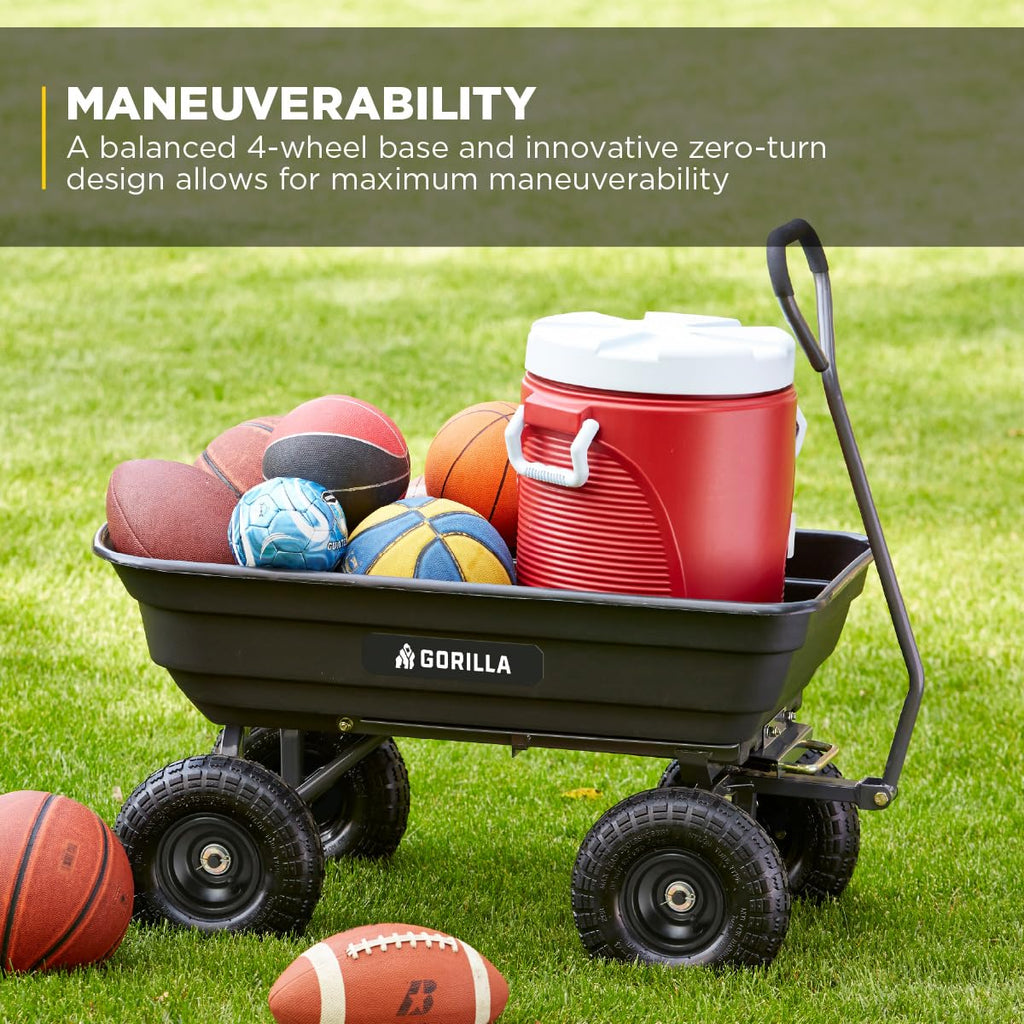 Poly Garden Dump Cart, 4 Cu Ft Tub, 600 lb Haul Capacity, Black – Heavy-Duty Utility Wagon with Quick-Release Dumping