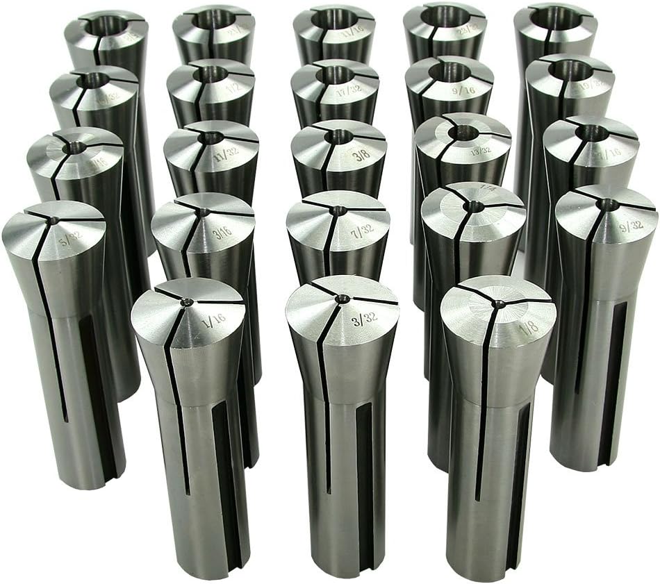 R8 Collet Set - 23 Piece Set - Sizes 1/16" to 3/4" by 32nds - Made of High-grade Tool Steel - 7/16"-20 Drawbar Thread, LittleMachineShop.com (2872)