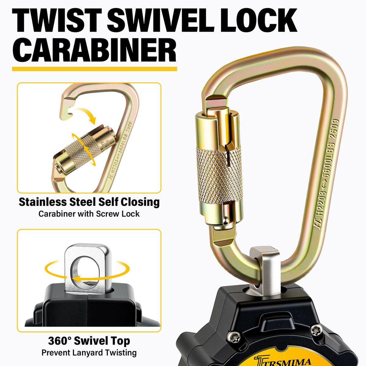 TRSMIMA 6ft Retractable Lanyard Fall Protection