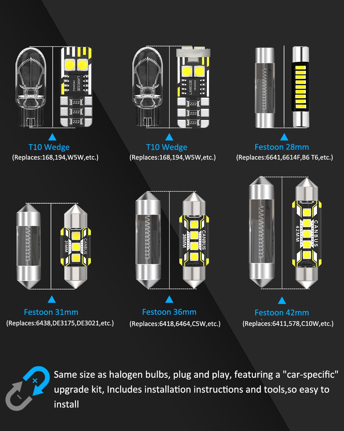 AENVTOL 14 Pieces Interior LED Lights Replacement for Ford F-150 F150 2004-2008 White LED Interior Bulb with Install Tool