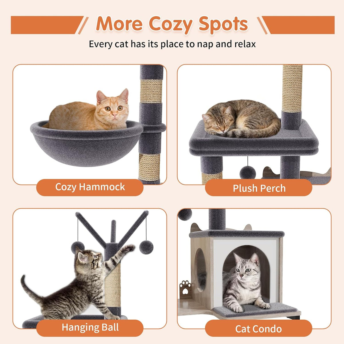 Cat Tree with Food Station and Litter Box Enclosure, Multi-Level Cat Tree Tower with Sisal Scratch Posts for