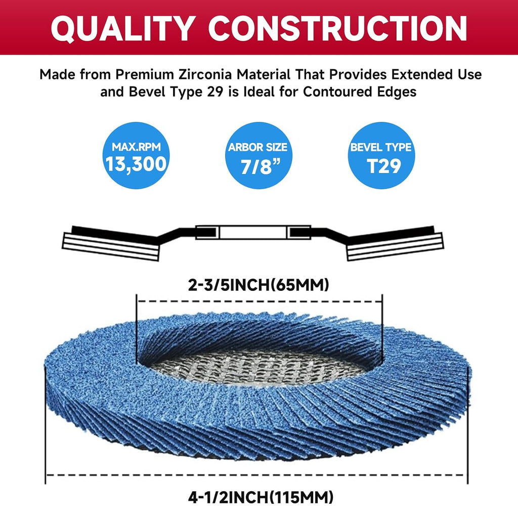 Abrasive Flap Discs,5 Pack,Premium 4.5" x 7/8" Type 29 High Density Zirconia Flap Sanding Discs 4-1/2 Inch for Angle Grinder,Grinding Wheels & Discs,Sanding Discs for Wood & Metal.(120 Grit)