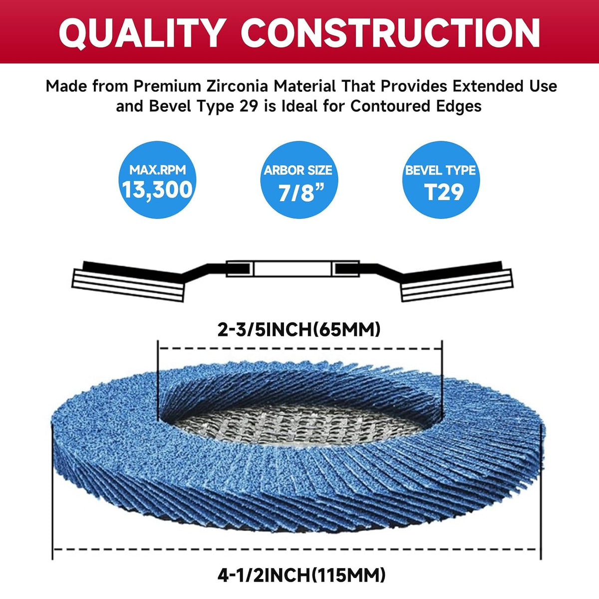 Abrasive Flap Discs,5 Pack,Premium 4.5" x 7/8" Type 29 High Density Zirconia Flap Sanding Discs 4-1/2 Inch for Angle Grinder,Grinding Wheels & Discs,Sanding Discs for Wood & Metal.(120 Grit)