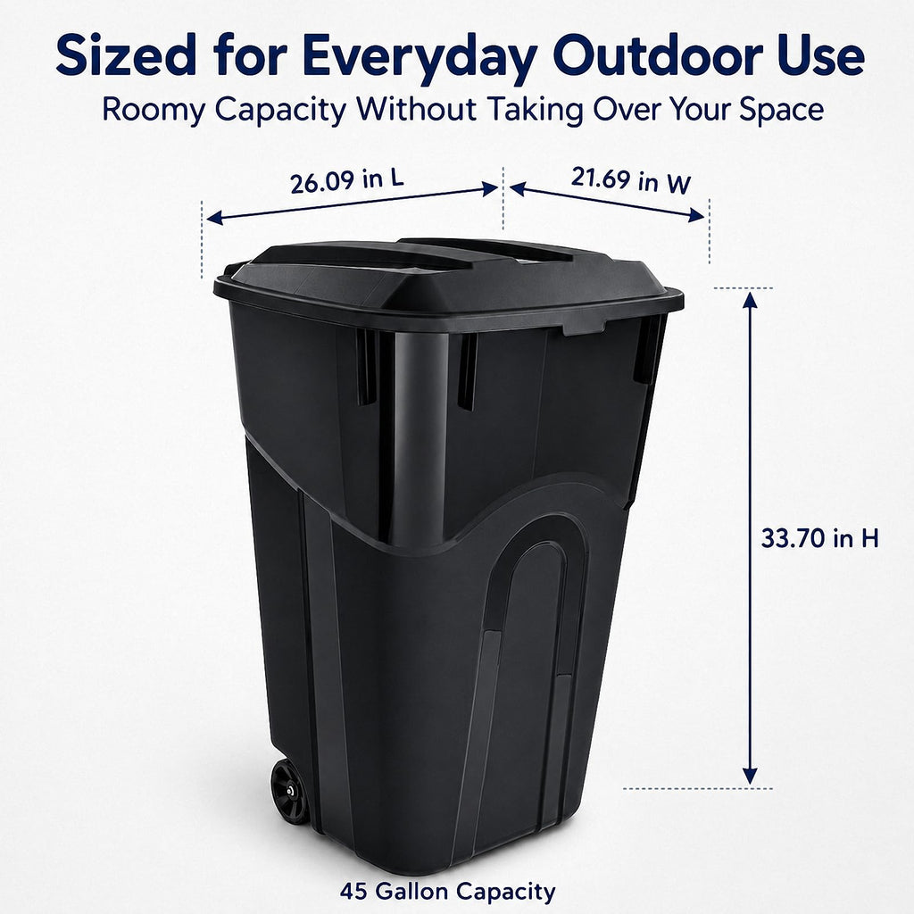 45 Gallon Wheeled Outdoor Trash Can with Locking Lid