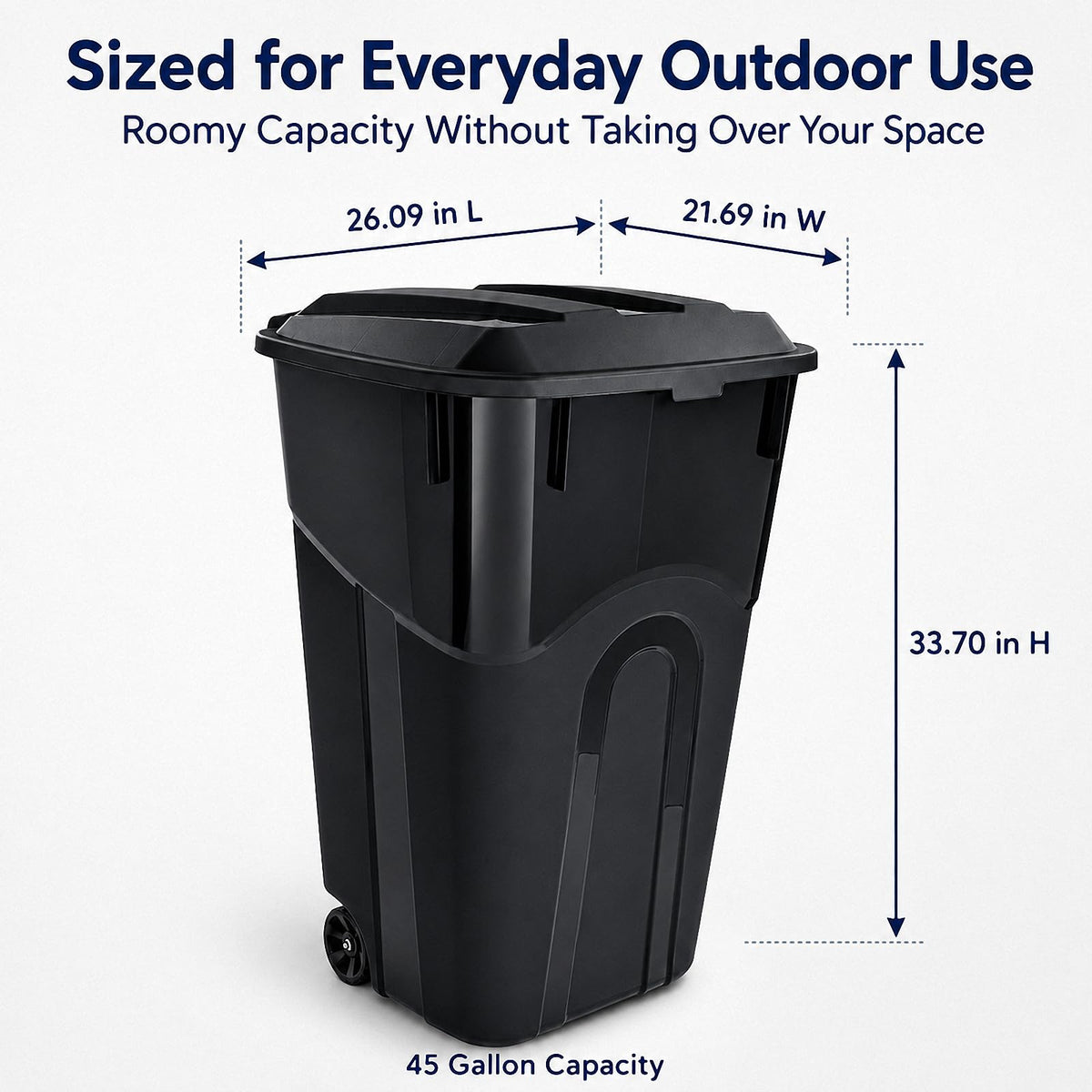 45 Gallon Wheeled Outdoor Trash Can with Locking Lid