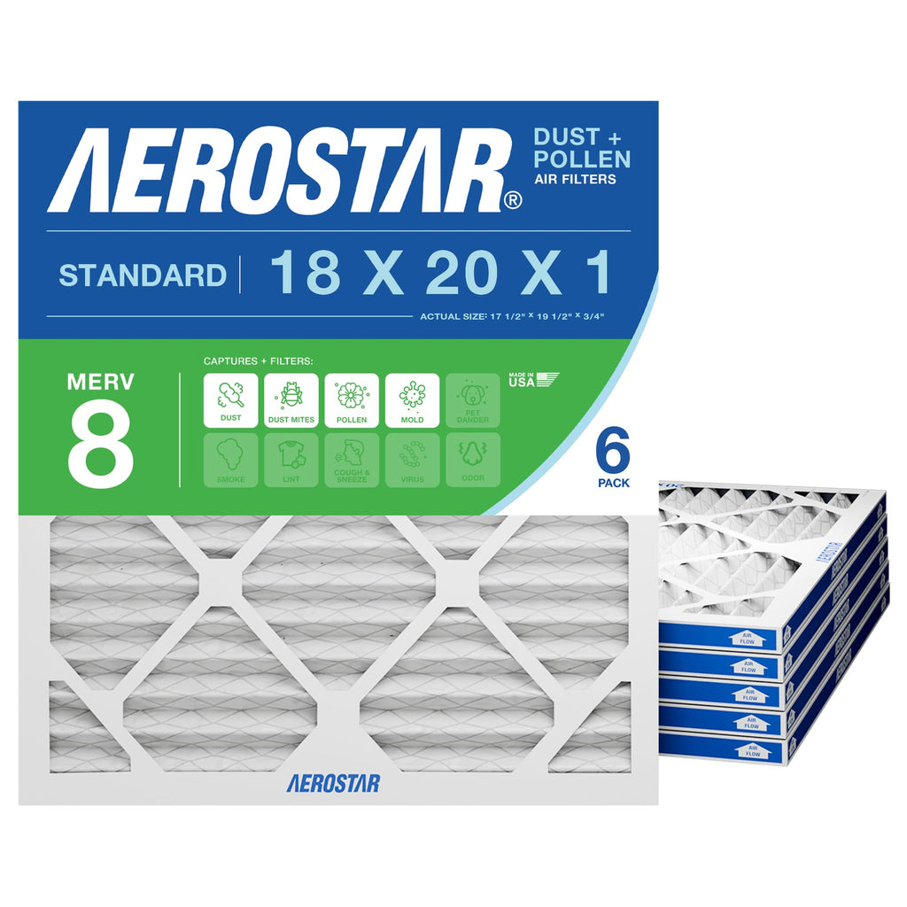 Air Filter 18x20x1 MERV 8 AC Filter, HVAC, Furnace Filter, 6 Pack