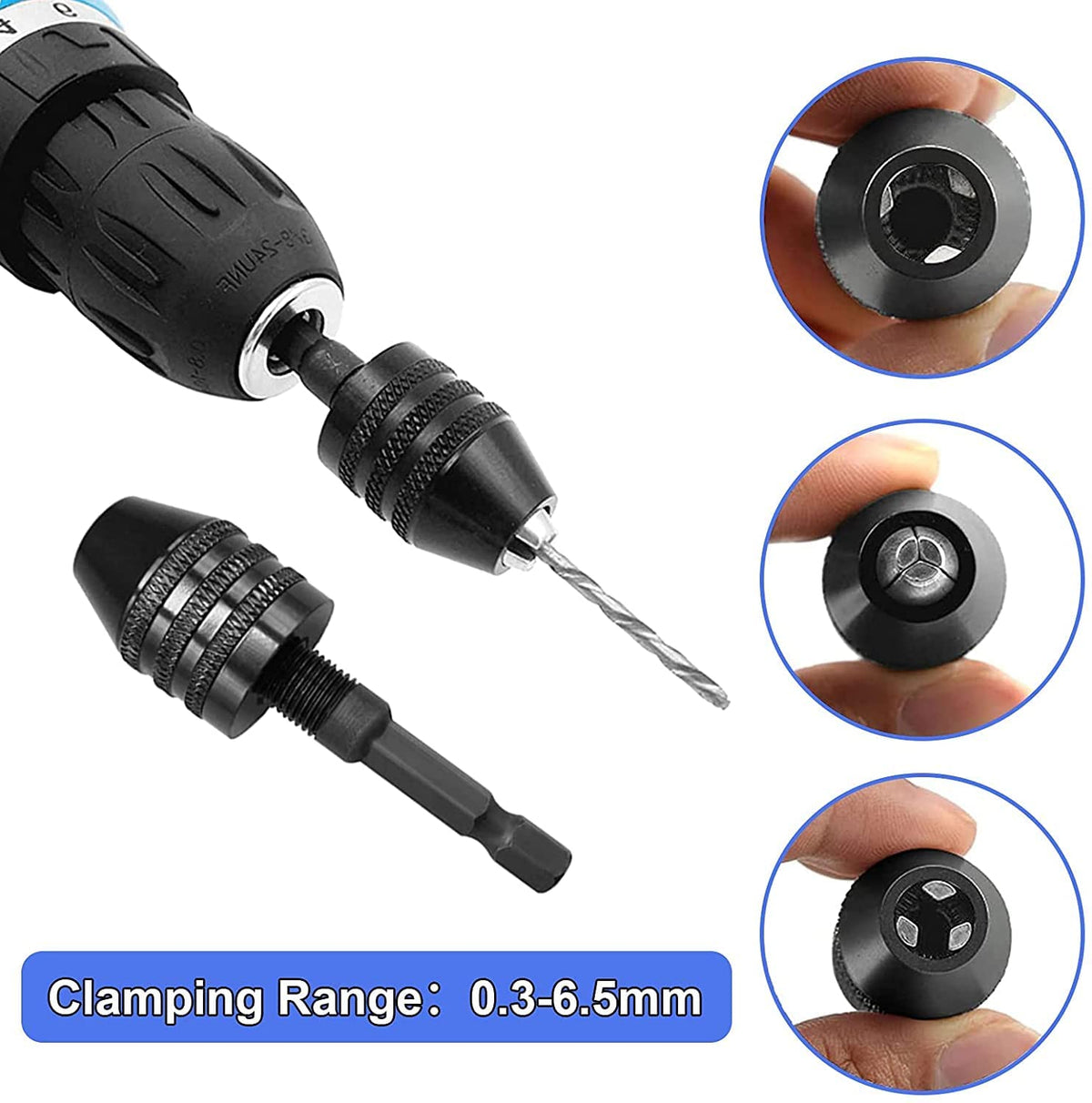 RZJZGZ 3 Pcs drill chuck adapter Keyless Drill Chuck Bit 1/4 Inch Hex Shank