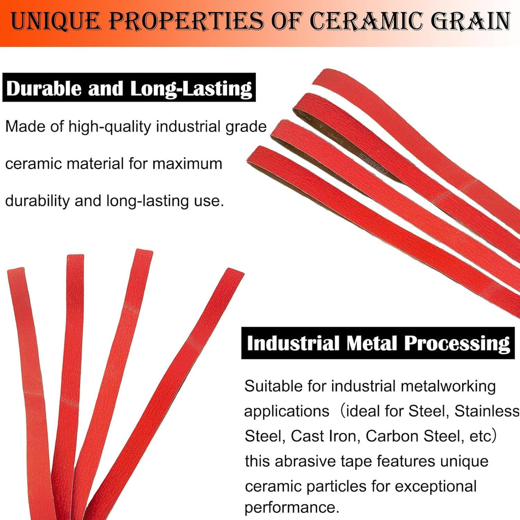 Tonmp 6 Pack 2 x 72 Inch Metal Grinding Ceramic Sanding Belts Kit -1 Pcs Each of 36 40 60 80 100 and 120 Grits Premium Sharpening Sander Belts (2x72 Inch)