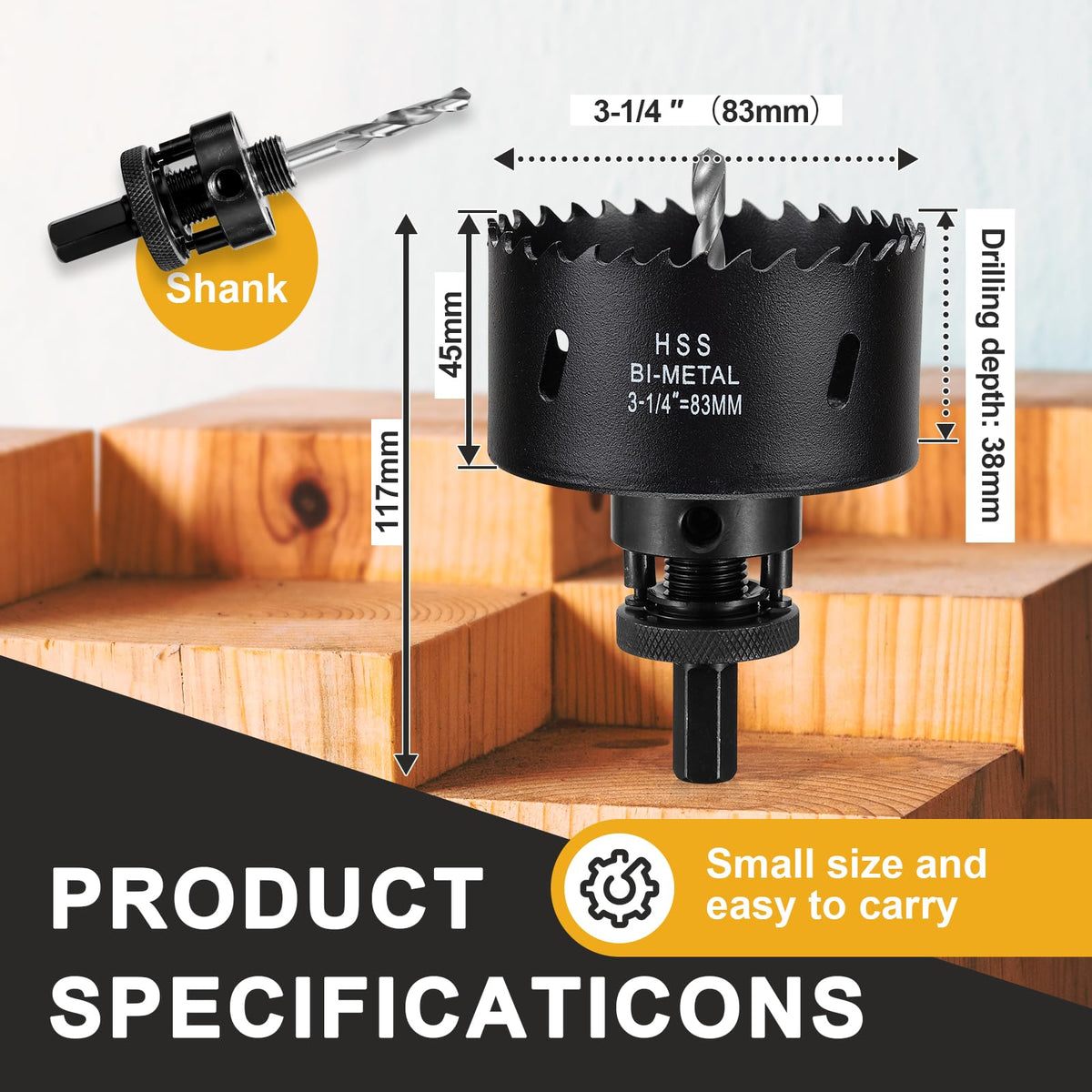 3 1/4 inch Hole Saw Drill Bit for Metal and Wood, M42 Bi-Metal Hole Cutter with 1.5” Cutting Depth for Plywood, Fiberglass, Acrylic, Drywall and Sheet Steel