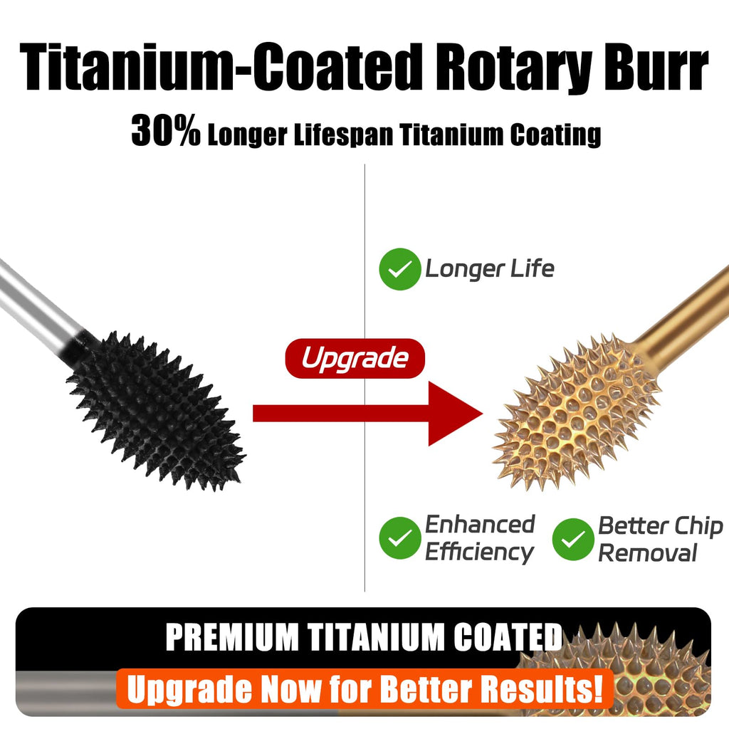CAELUM Titanium-Coated Rotary Burr Set 2Pcs, 1/8" Coarse, Wood Carving Kit