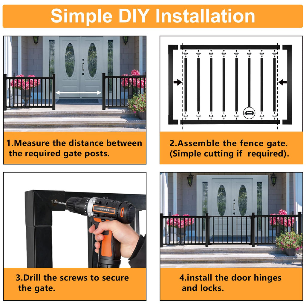 32.5" H Heavy-Duty Weatherproof Aluminum Outdoor Deck & Patio Safety Gate for Porch, Deck & Stairway Entry