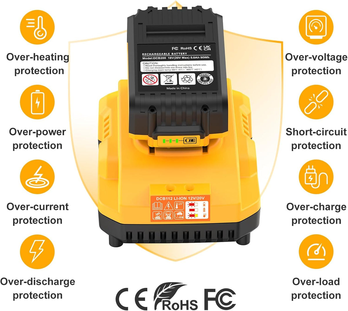 20V Max Battery Replacement 18V 2-Pack Upgraded 5.0Ah for Dewalt Battery - High Capacity with DCB112 Battery Charger Station for DCB200 DCB120