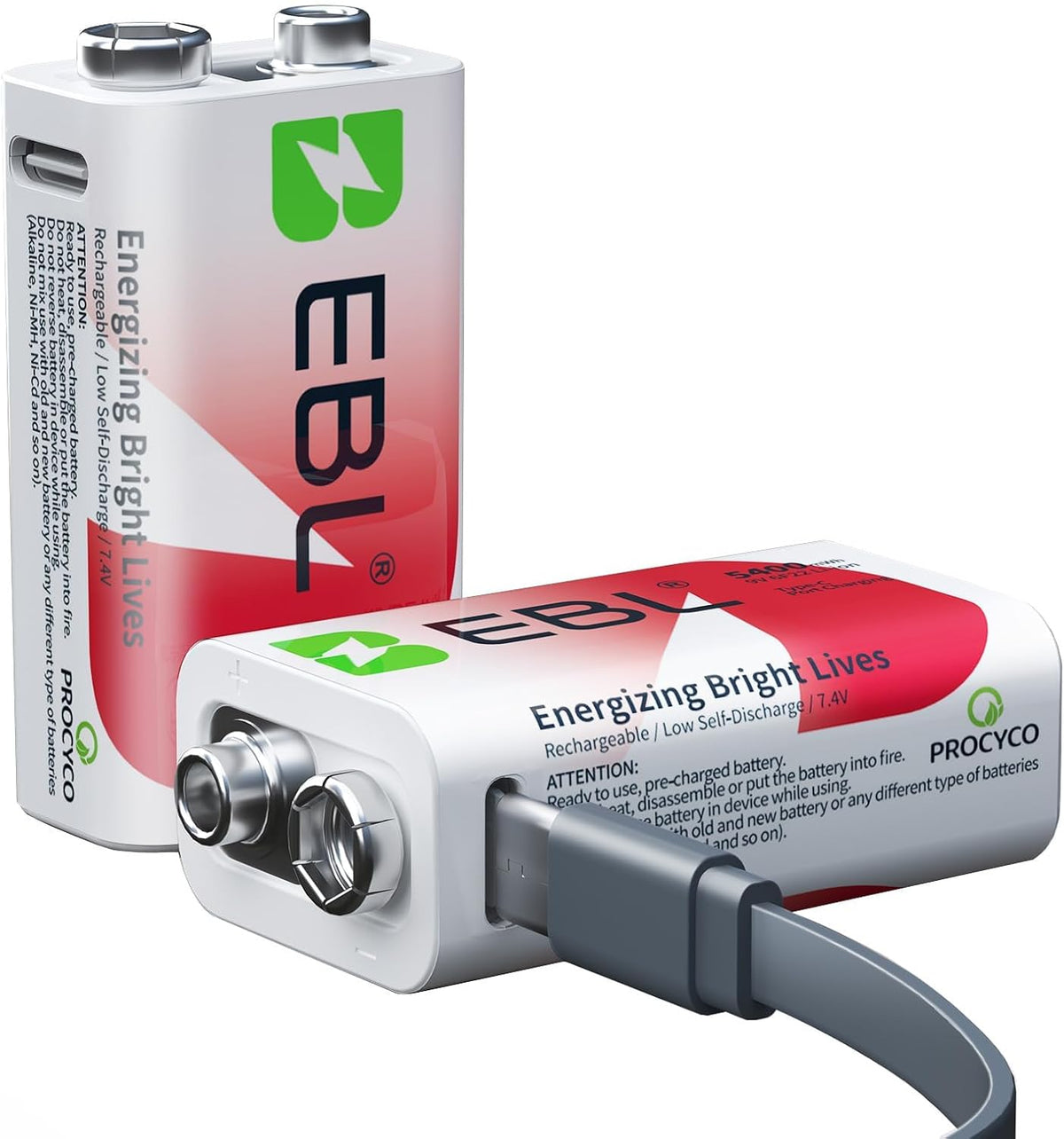 Rechargeable 9V Lithium Battery 5400mWh, USB-C 2H Fast Charge (2 Pack) | Mercury-Free, 40% Lighter - recharge in 2