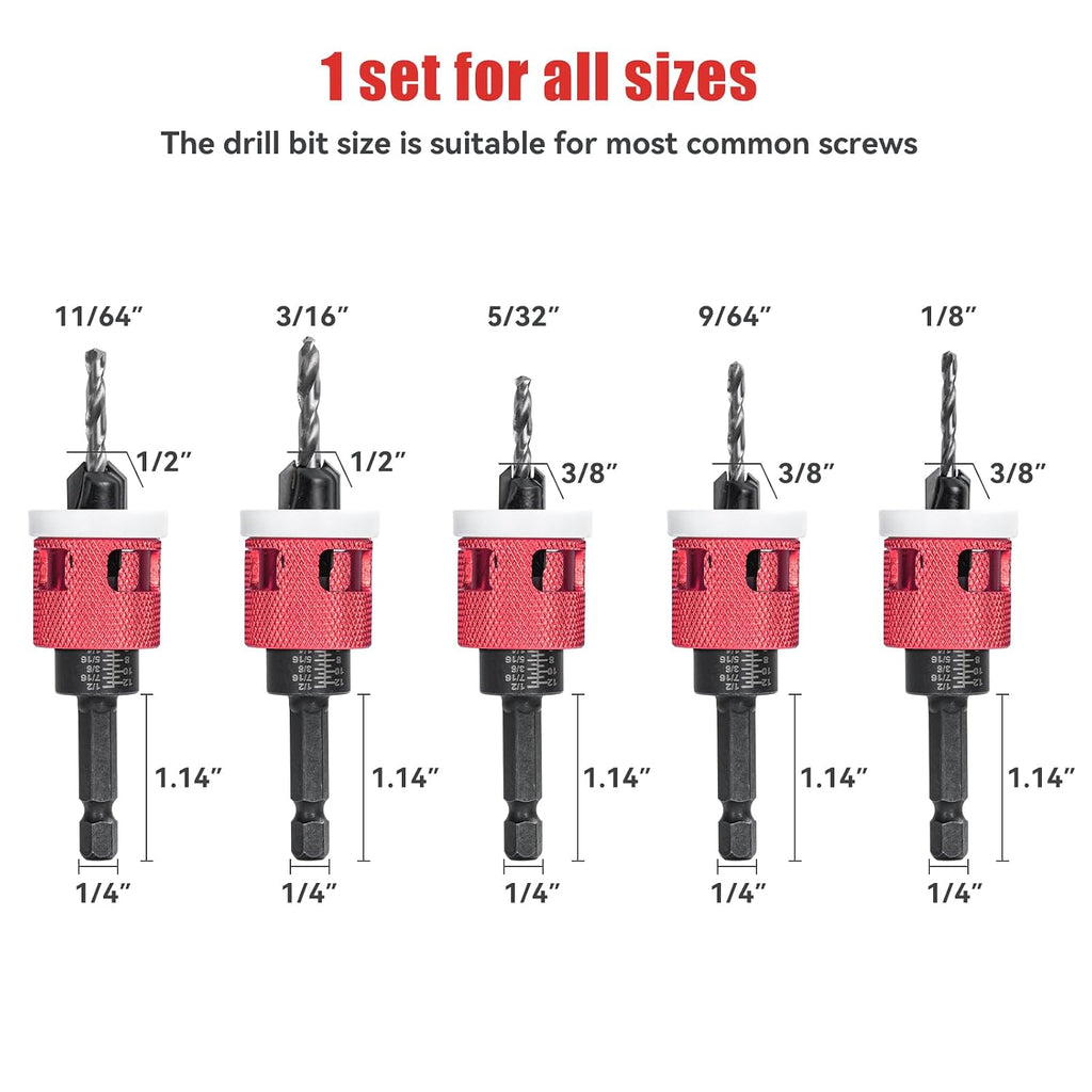 8 PCS Countersink Drill Bit Set with Depth Stop Collar for Woodworking