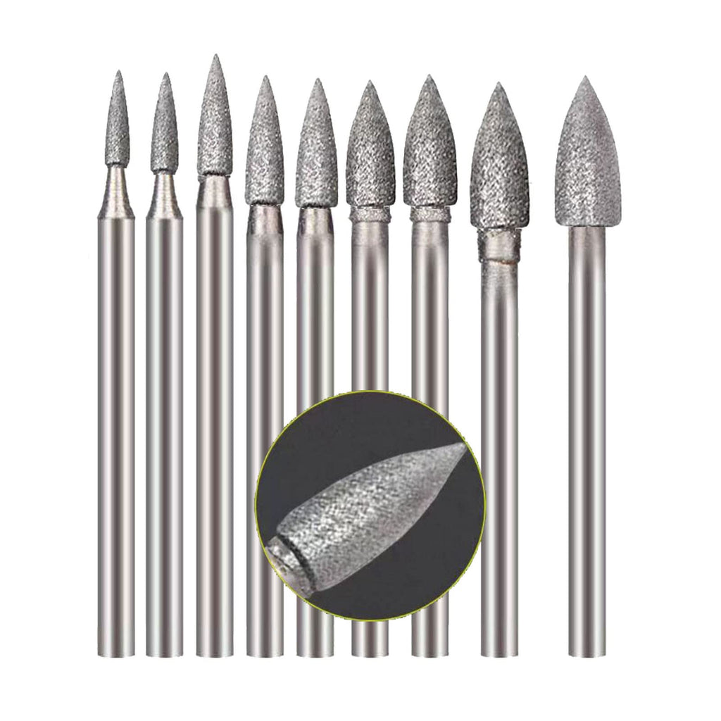 Luo ke 9 Pcs 1mm - 6mm Bullet Shape Diamond Burr - 3/32'' Shank
