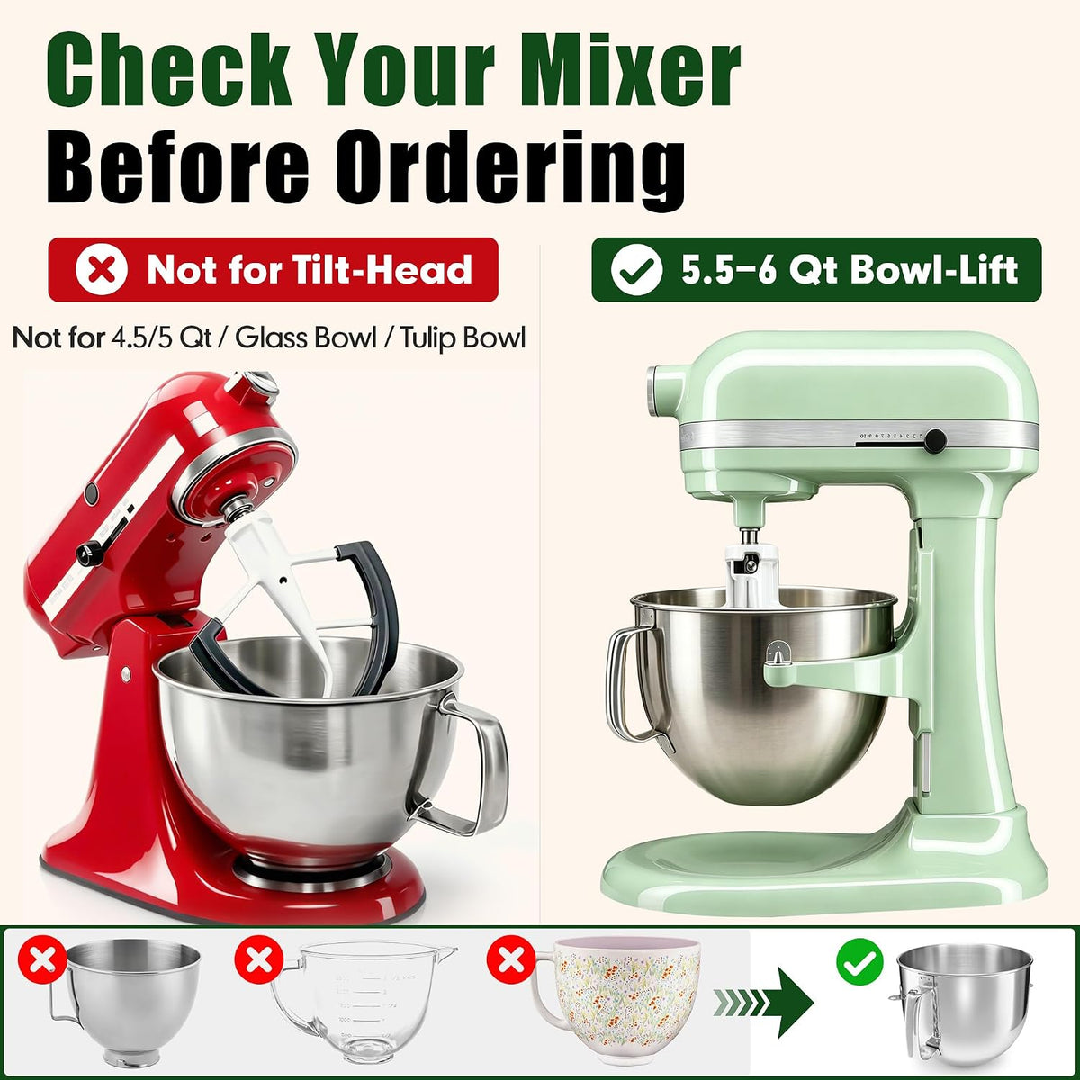6QT Flex Edge Beater for KitchenAid 5.5–6 Quart Bowl-Lift Stand Mixers | Flat Edge Beater Paddle Attachment