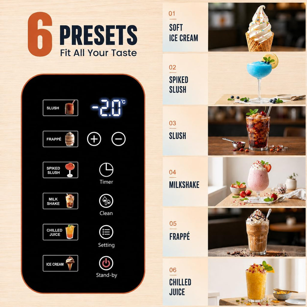 Slushie Machine with 15-Min Fast Slush 6 Preset, Soft Serve Ice Cream Maker