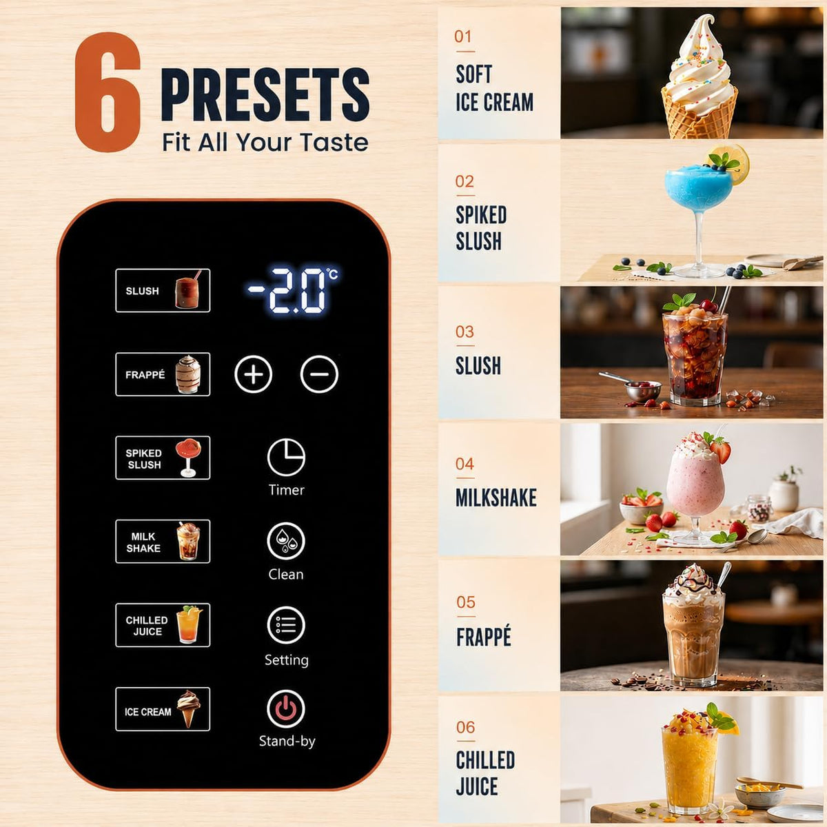 Slushie Machine with 15-Min Fast Slush 6 Preset, Soft Serve Ice Cream Maker