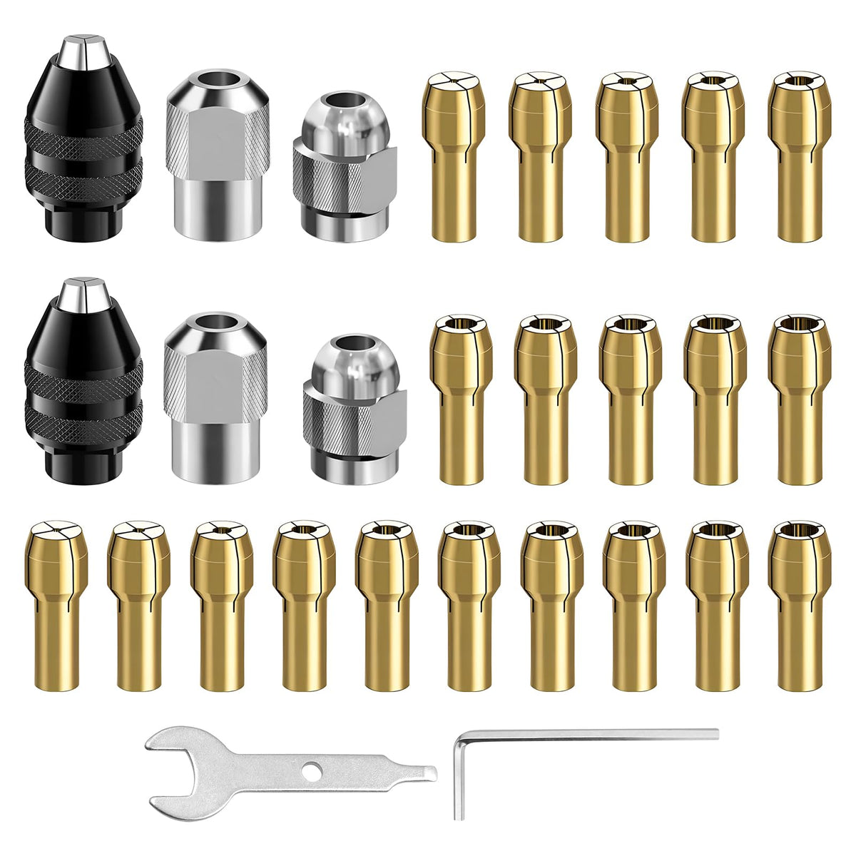 28pcs Drill Chuck Collet Set for Dremel, 1/32" to 1/8" Shank Size Replacement Kit, with 2pcs British 4486 3-jaw Chucks, Quick Change Chuck Rotary Tool Adapter(COLOR:as shown)