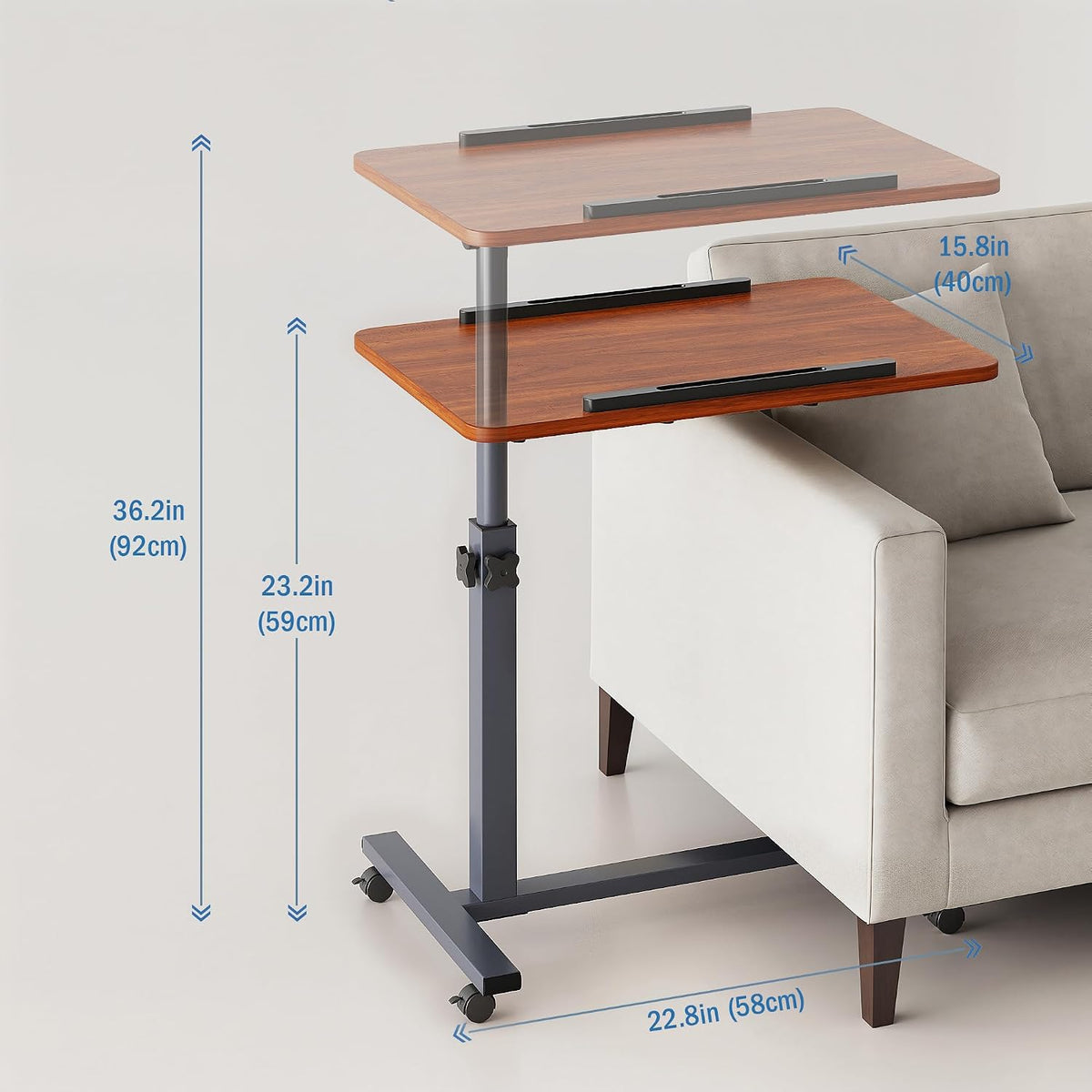 Overbed Table with Wheels, Height Adjustable Hospital Bed Table with Tilting Top, Rolling Bedside Laptop Desk for