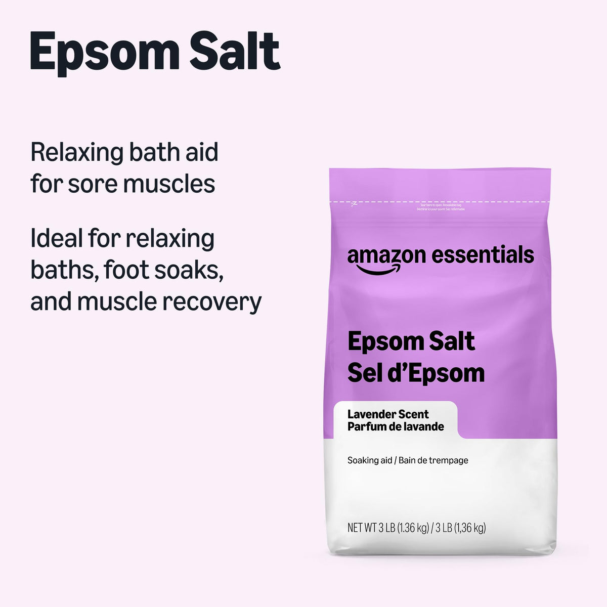 Epsom Salt Soaking Aid, Lavender Scented, 3 Pound, 6-Pack (Previously Amazon Basics)