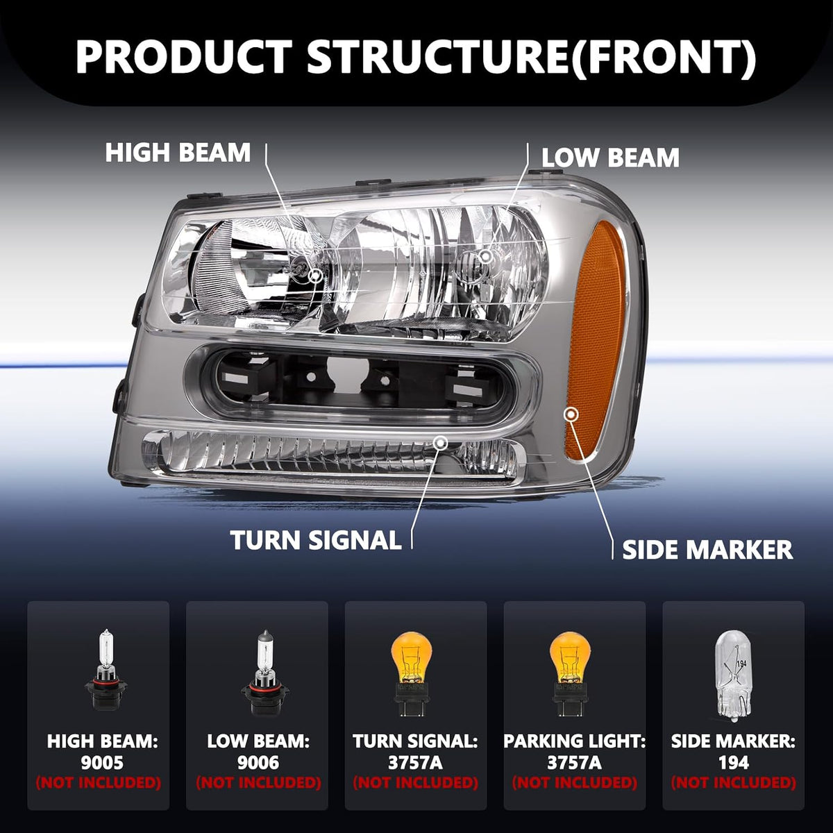 Aosky Headlight Assembly Compatible with 2002-2009 Chevy Trailblazer