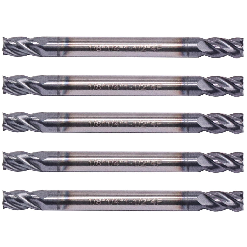 5Pcs 1/8" 4 Flute Solid Carbide Square End Mill, Double End, AlTiN Coated