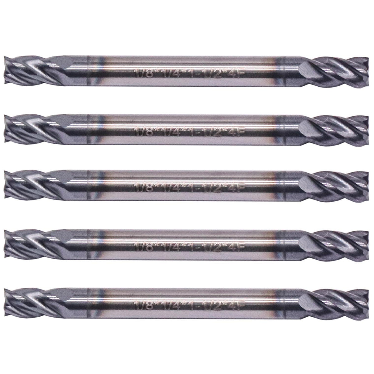 5Pcs 1/8" 4 Flute Solid Carbide Square End Mill, Double End, AlTiN Coated