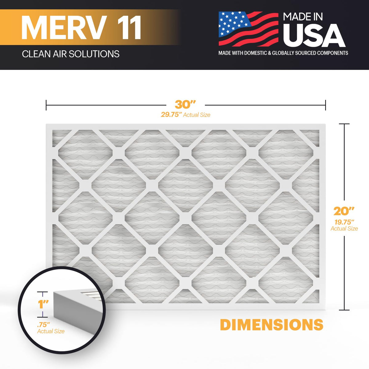 TruFilter 20x30x1 Air Filter MERV 11 (4-Pack) - MADE IN USA - Allergen Defense Electrostatic Pleated Air Conditioner