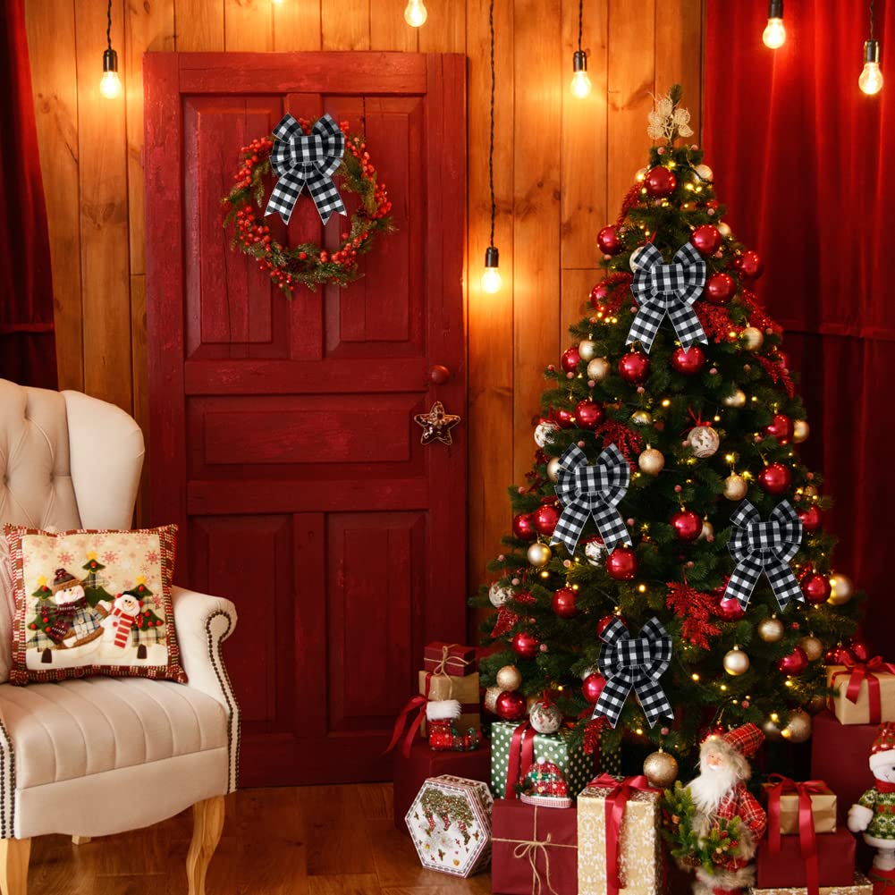 19.6 Yard 2.5 inch Wide Buffalo Plaid Ribbons Wired Edges, 2 Rolls Black and White Checkered Ribbon for Christmas