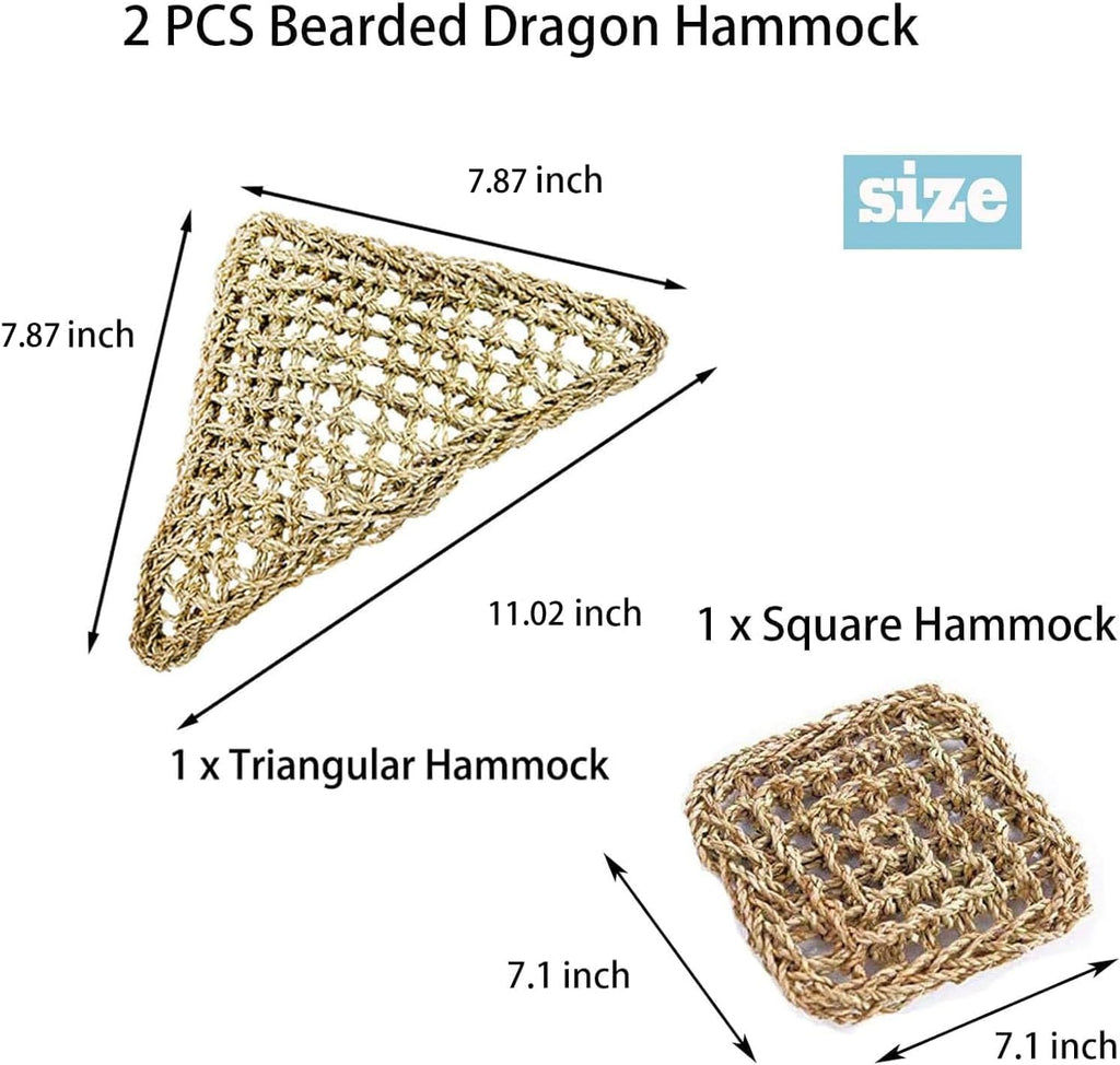 PIVBY Bearded Dragon Hammock（11.02" x 7.87", 2 PC） Reptile Lounger Climbing Toys Seagrass Fiber Habitat Tank