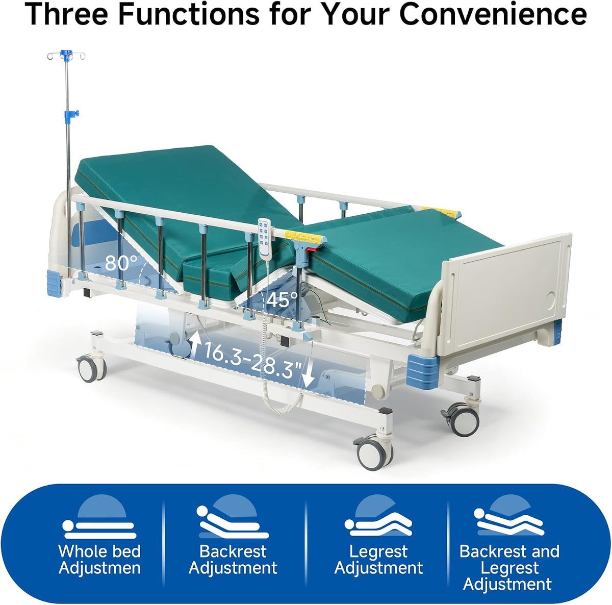 Premium 3 Function Full Electric Hospital Bed with Mattress