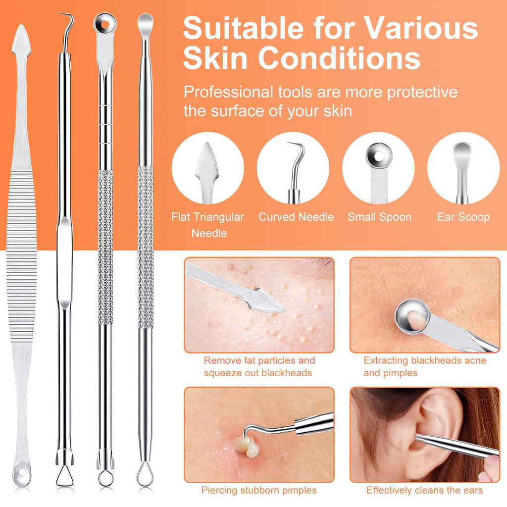 Pimple Popper Tool Kit, IUMAKEVP 15 PCS Professional Stainless Steel Blackhead Remover Comedone Extractor Tools for
