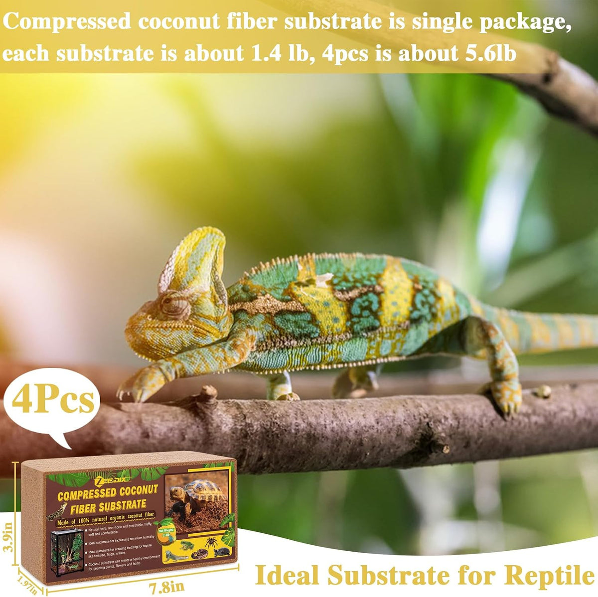 4 Pack Coconut Fiber Substrate, Premium Coco Coir Reptile Substrate