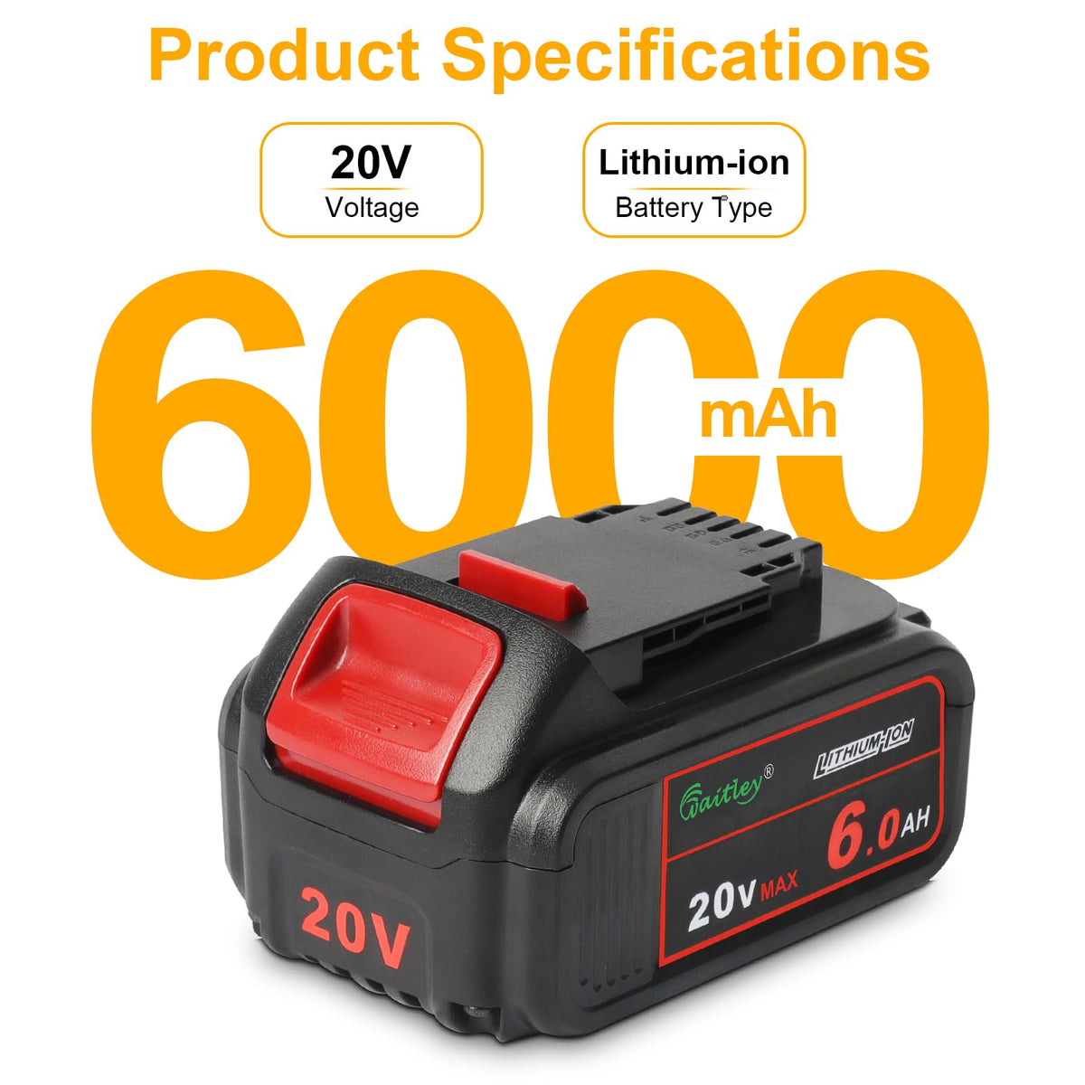 2 Pack 20V 6.0Ah Replacement Battery Compatible with Dewalt Tool