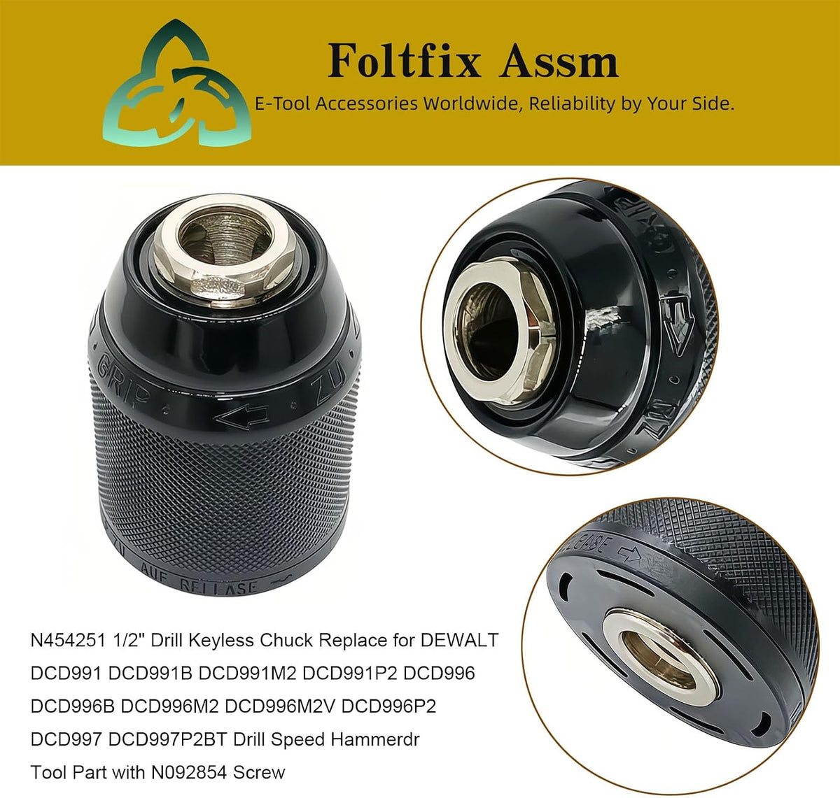 DCD991 DCD996 DCD997 N454251 1/2" Replace for DEWALT Keyless Chuck DCD991B DCD991M2 DCD991P2 DCD996B DCD996M2 DCD996M2V DCD996P2 DCD997P2BT Hammer Drill Power Tool