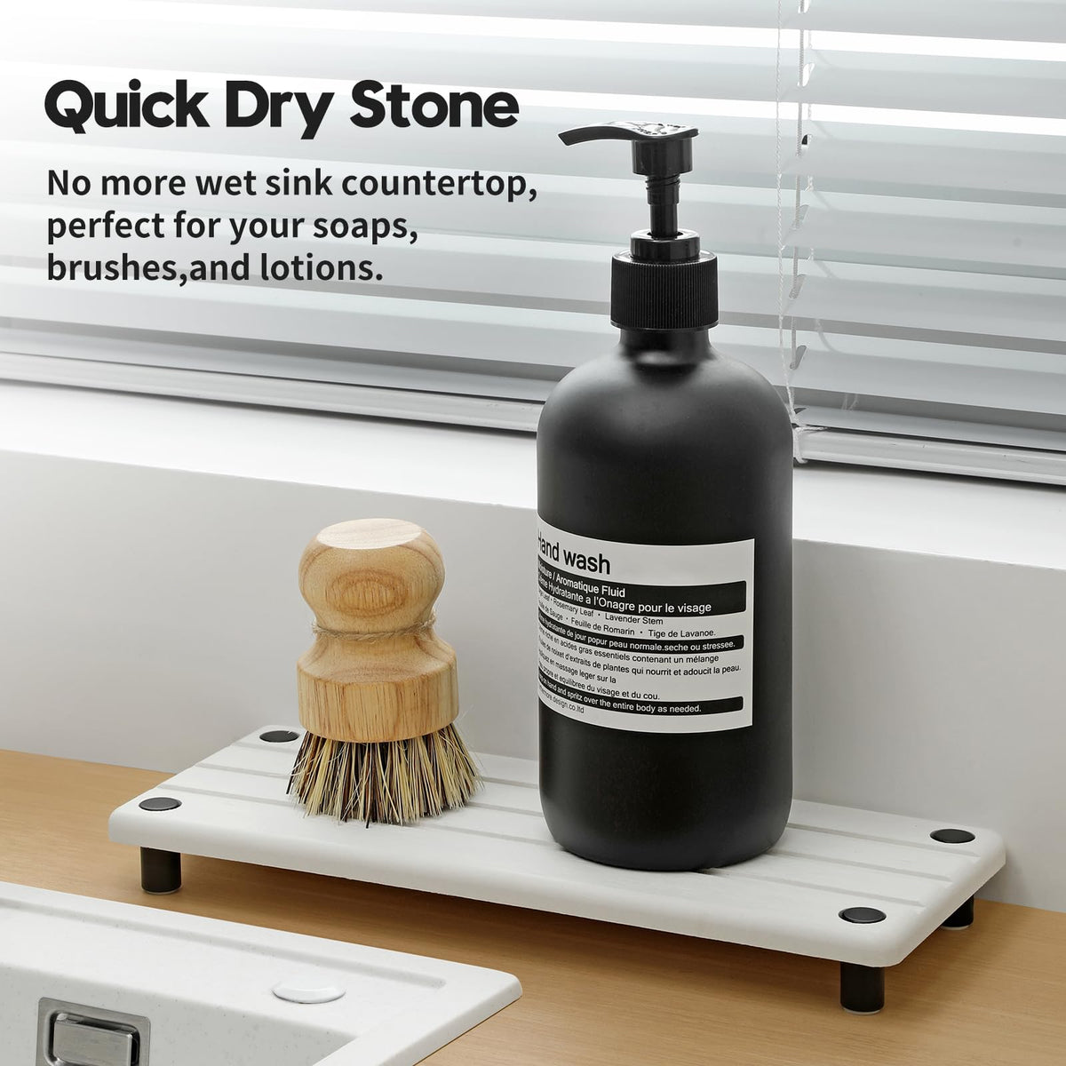 Instant Dry Sink Caddy Kitchen Sink Organizer, Quick Drying Diatomaceous Earth Stone Sink Tray Sponge Holder Soap