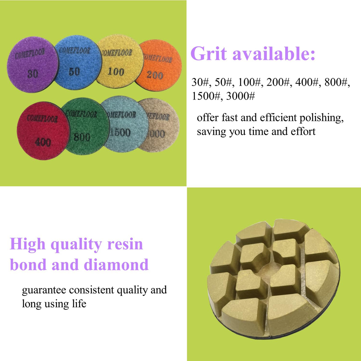 Concrete Floor Polishing Pucks Diamond Resin Disc for Terrazzo, Marble, Granite Floor, 3 Inch Hook and Loop Polishing Pad,1500# 9PCS