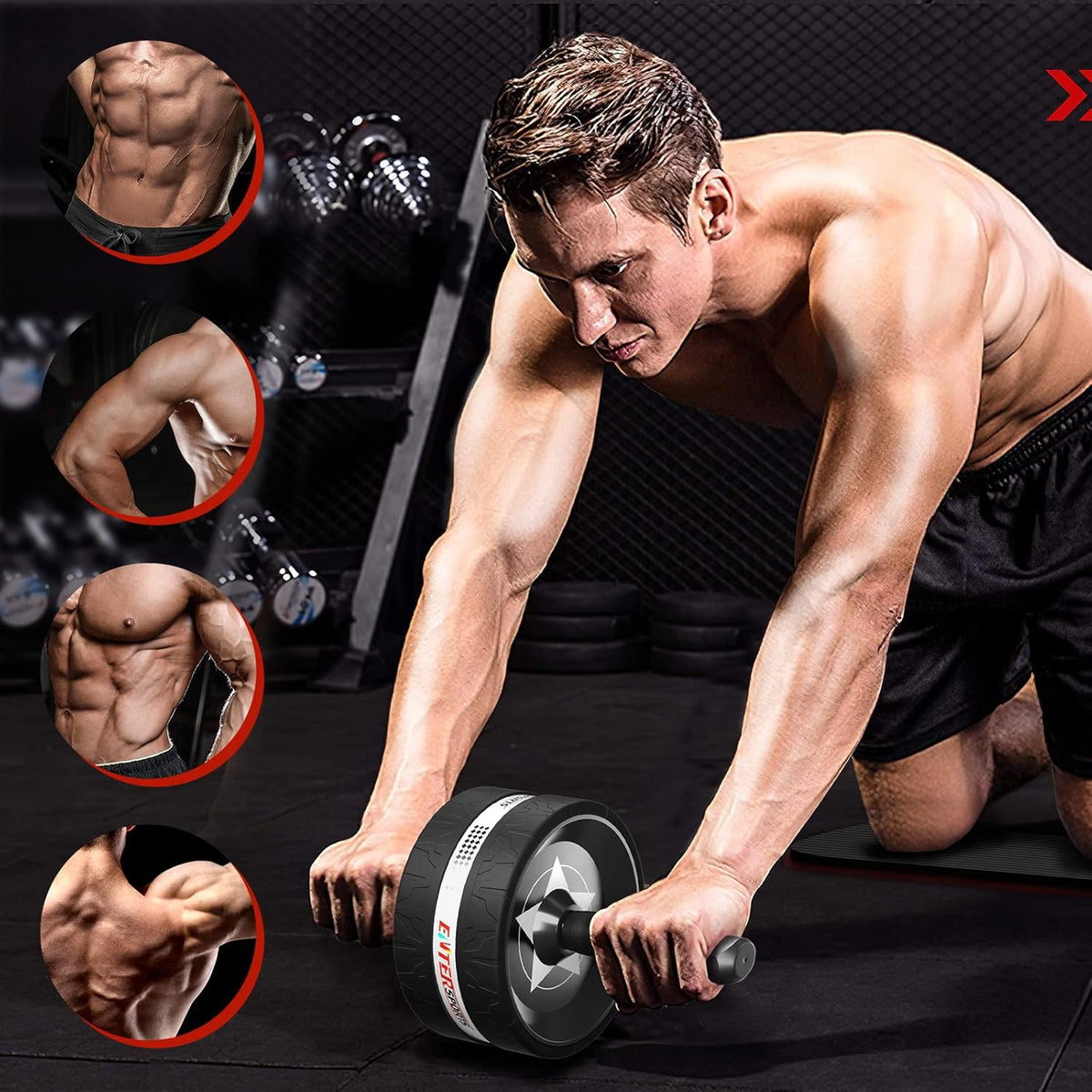 Ab Rollers Wheel Kit, Exercise Wheel Core Strength Training Abdominal Roller Set with Push Up Bars, Resistance Bands
