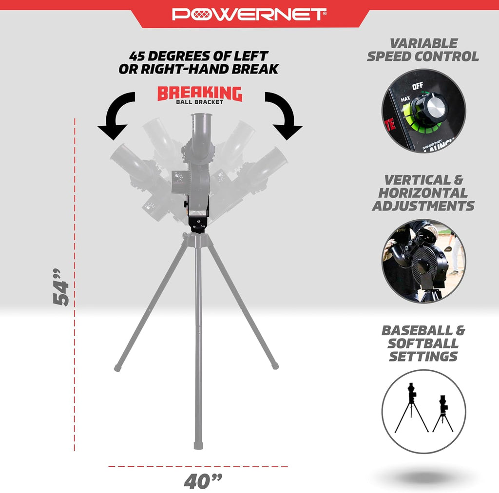 Launch F-lite Softball & Baseball Pitching Machine, Dimpled Practice Balls, Bucket of Baseballs, Coaching Bucket