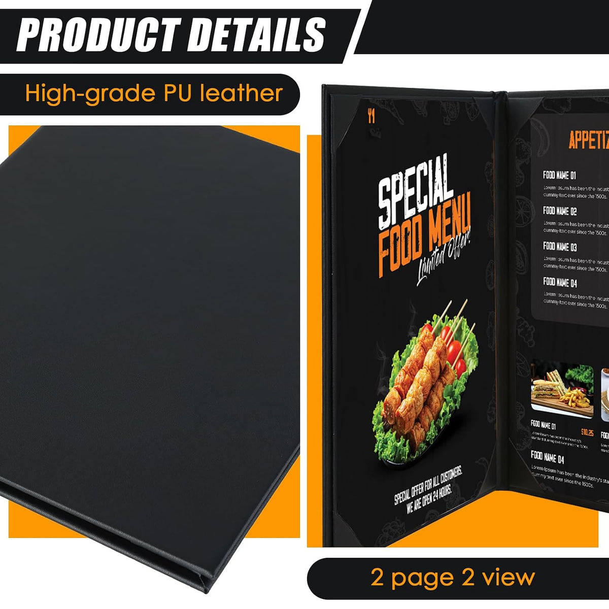 10 Pack 2 Panel 2 View Restaurant Menu Covers 8.5" x 11"