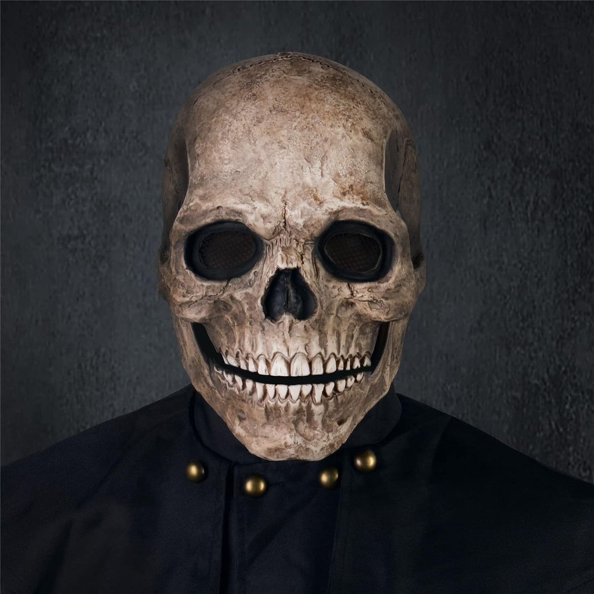 Creepy Halloween Full Head Skull Mask with Movable Jaw, Adult Entire Head Realistic Latex Helmet, Scary Skeleton