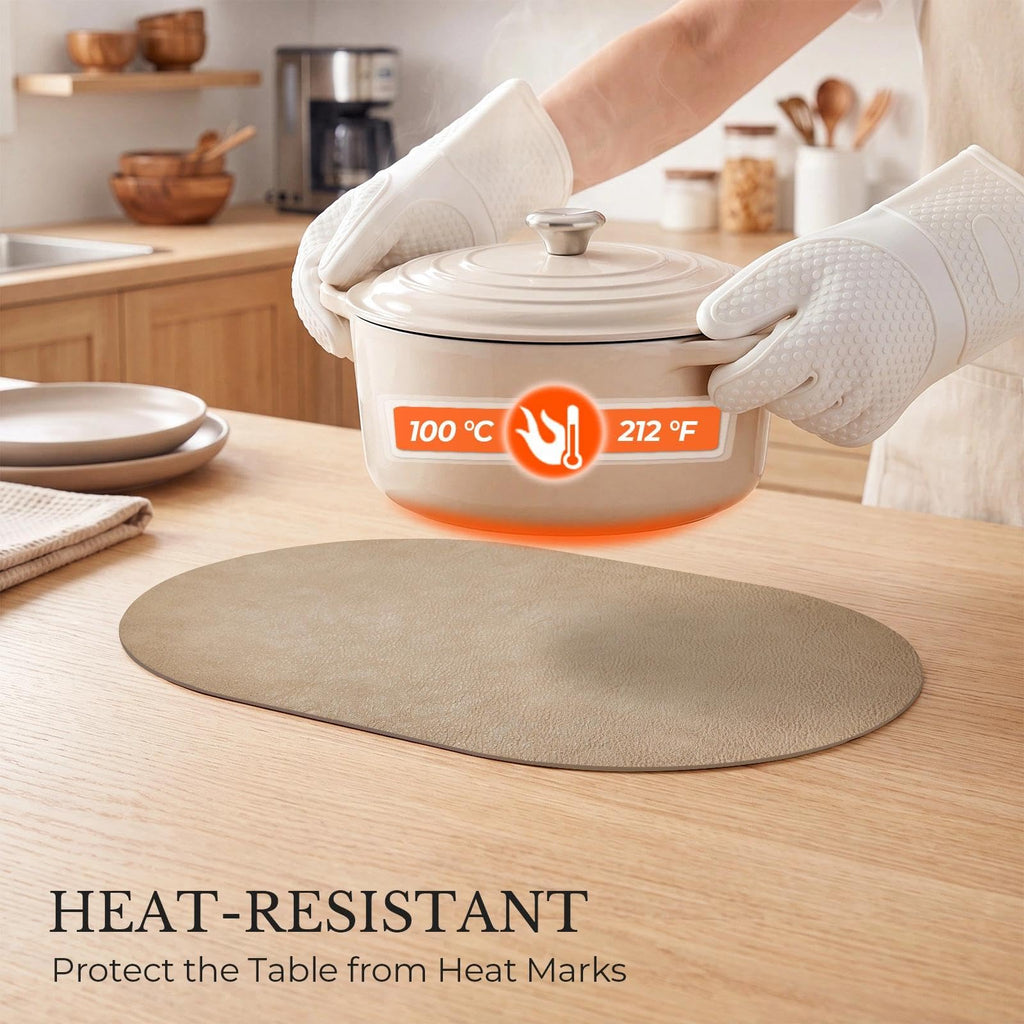 Vinyl Faux Leather Oval Placemats, Set of 4, Apricot