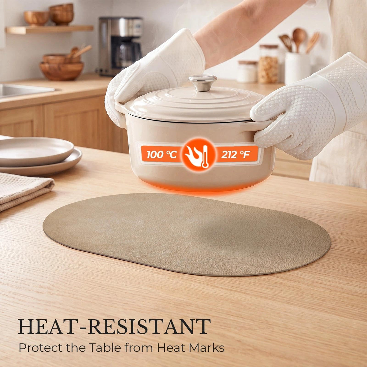 Vinyl Faux Leather Oval Placemats, Set of 4, Apricot