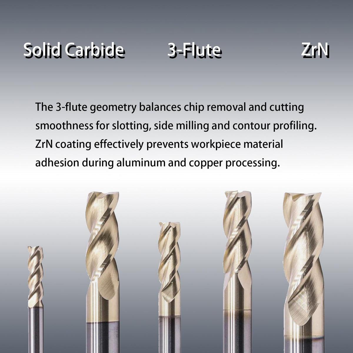 NZ 3 Flute 1/32" Solid Carbide Square End Mill ZrN Coated, 5Pcs