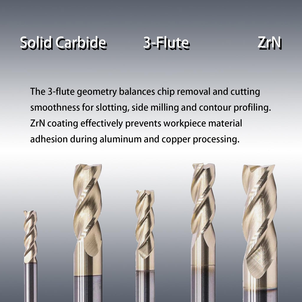 NZ 3 Flute 1/2" Solid Carbide Square End Mill ZrN Coated, 1Pc