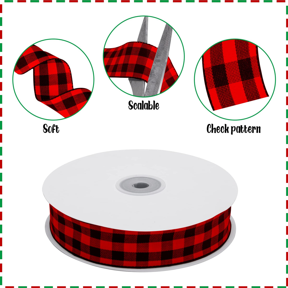 50 Yard Large Buffalo Plaid Ribbon- 1.0 Inch Black and Red Check Ribbon- Lumberjack Ribbon for Lumberjack Party