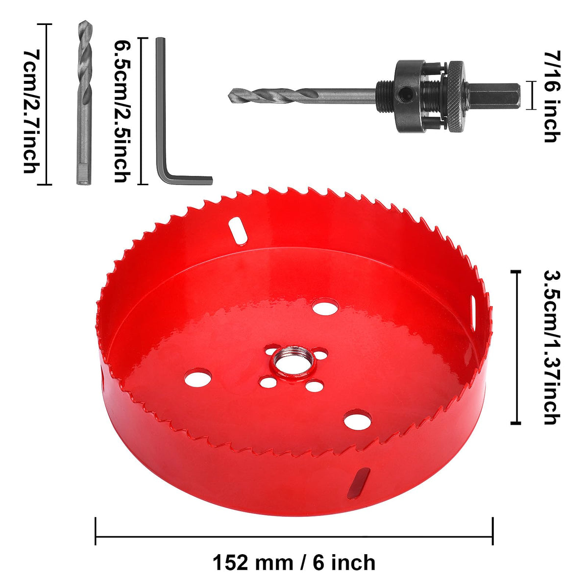 6 Inch Hole Saw - 152mm HSS Bi-Metal Hole Saw - Heavy Duty Hole Cutter for Metal/Wood with Smooth Flat Edge, Fast Chip Removal, Ideal for Cornhole Boards, Bean Bags, Recessed Lights