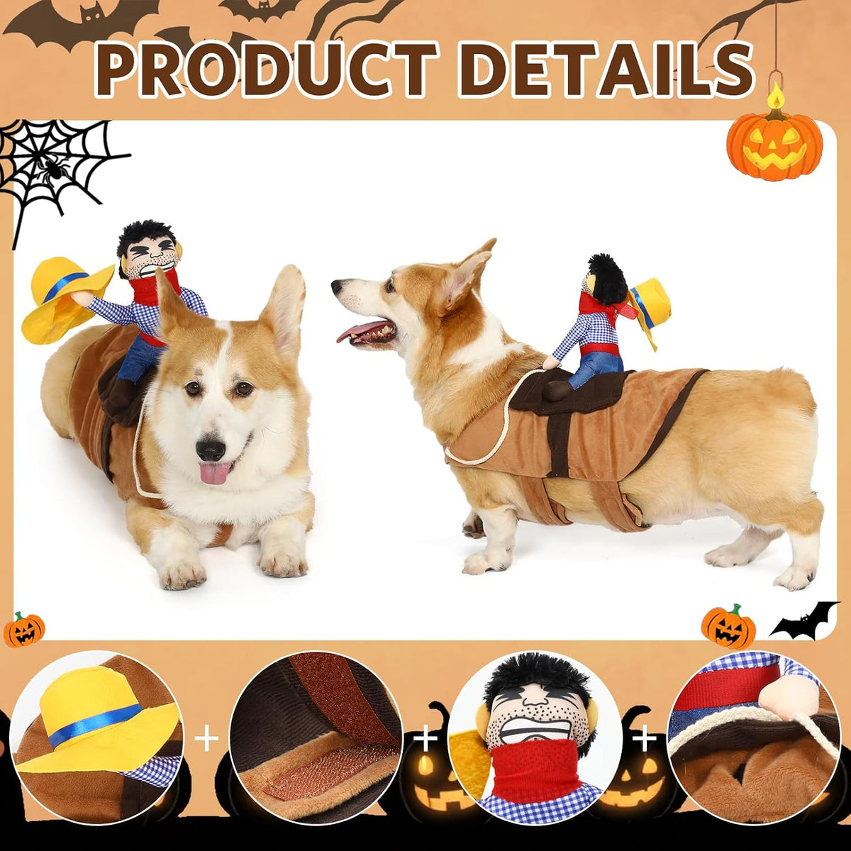 Cowboy Rider Dog Costume - Halloween Dog Costumes for Small Dogs and Cat