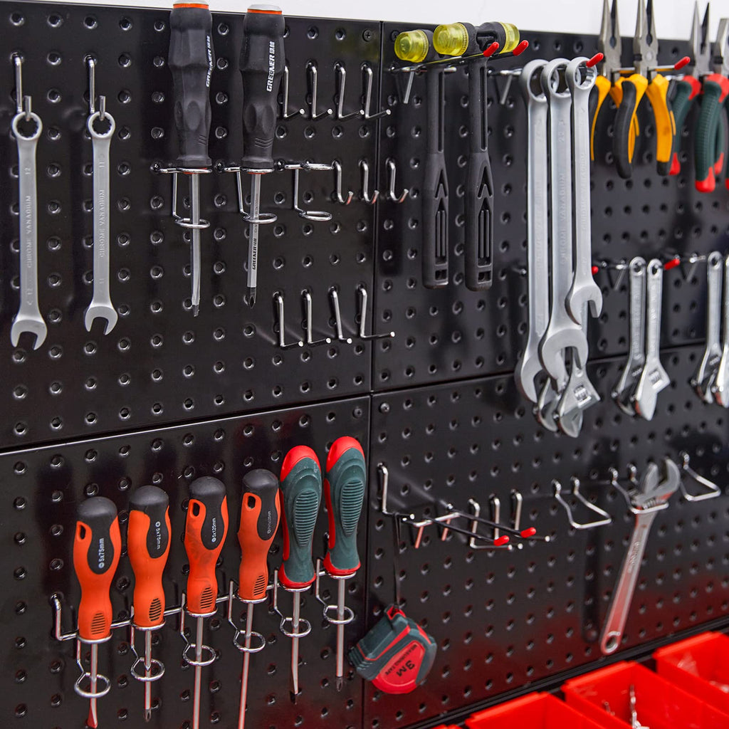 Pegboard Wall Organizer, Black Metal Peg board Panels
